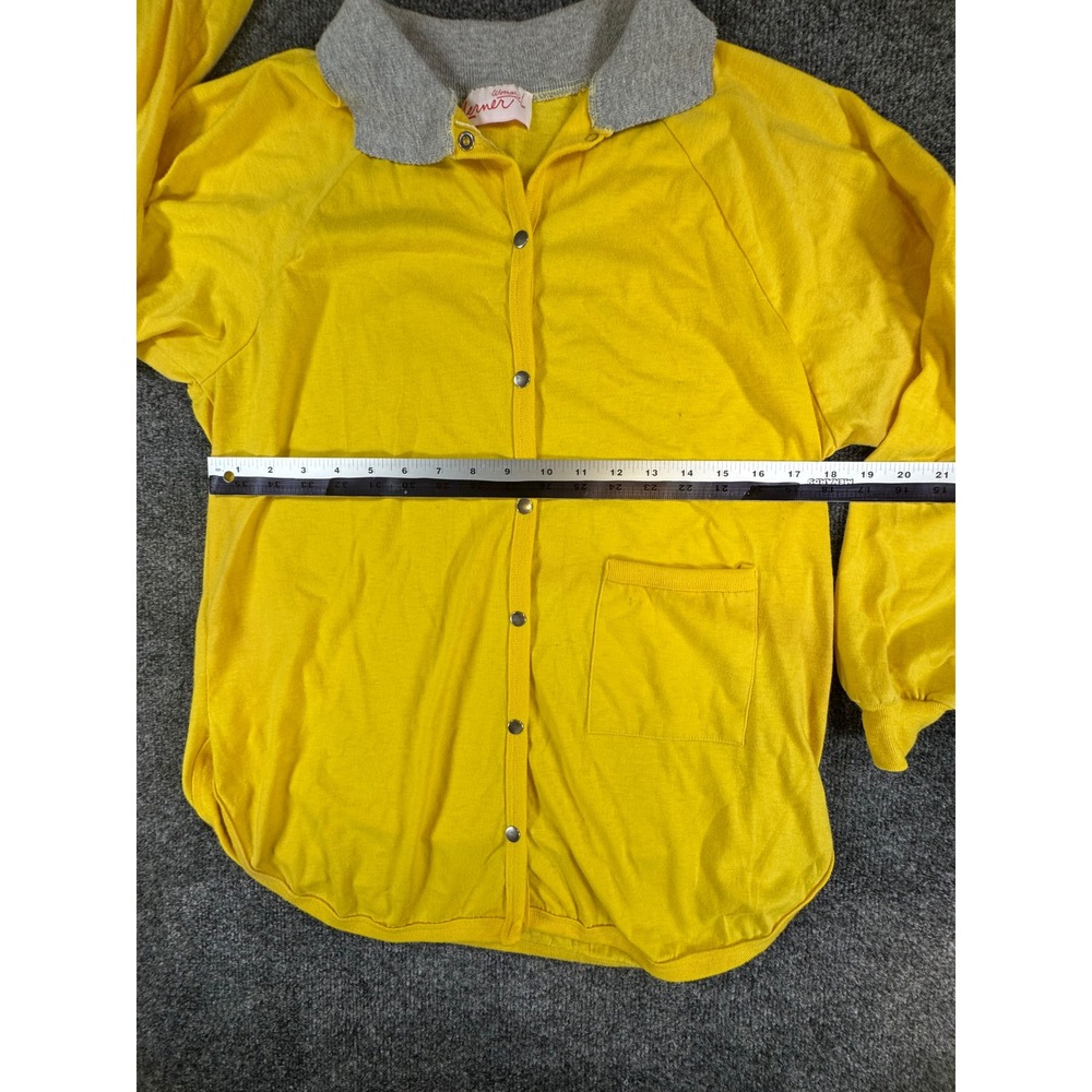 Vintage Lerner Woman Yellow Snap Front Long Sleeve Shirt Grey Collar Small - Picture 5 of 5